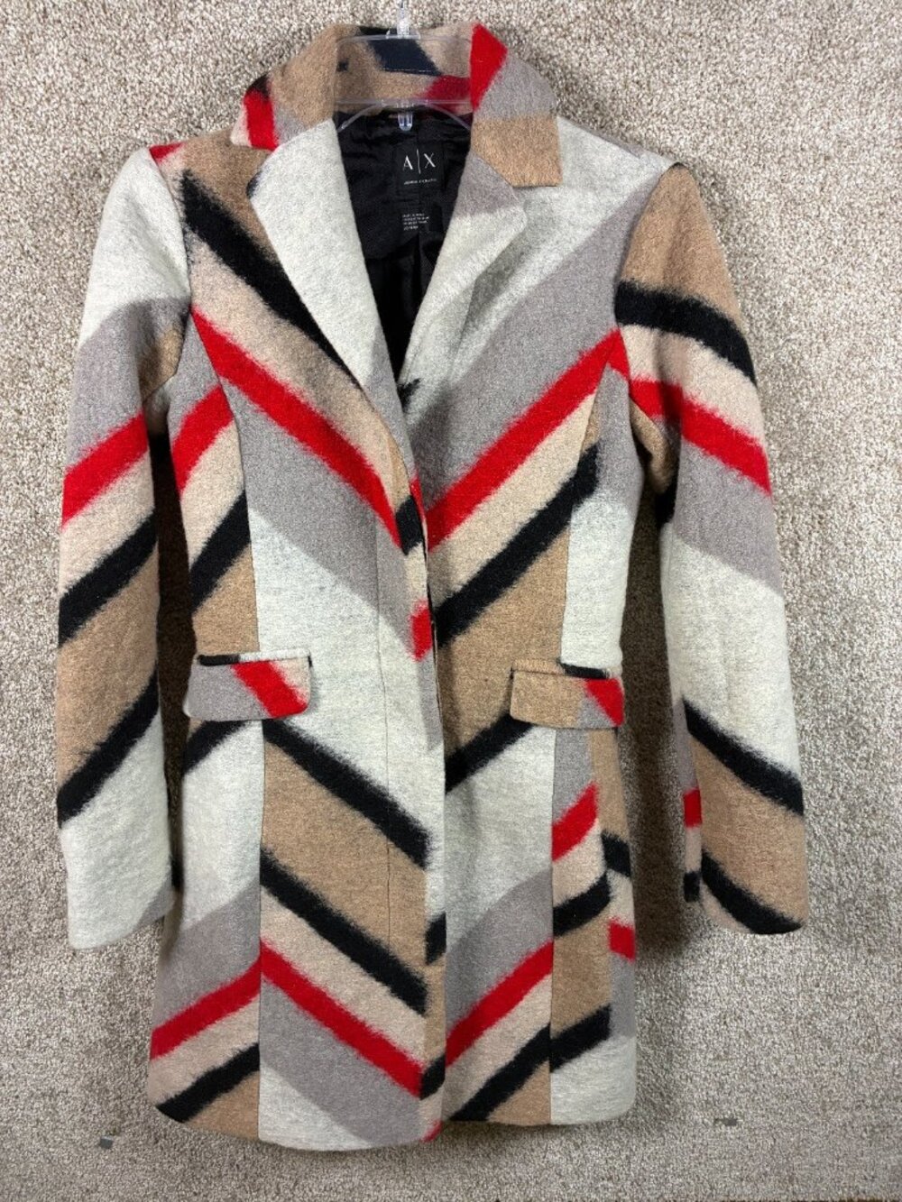 Armani Exchange A|X Women XS Wool Blend Geometric Chevron Coat Winter 2015